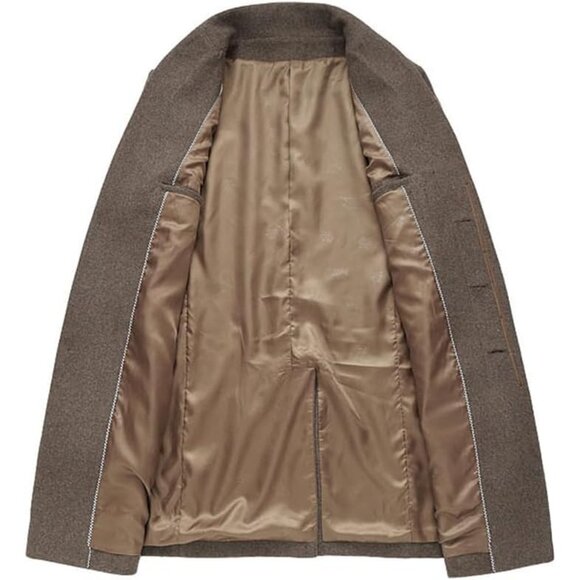 Men's Khaki Black Trench Coat Long Wool Blend Overcoat Slim Fit Down Topcoat - Picture 3 of 7